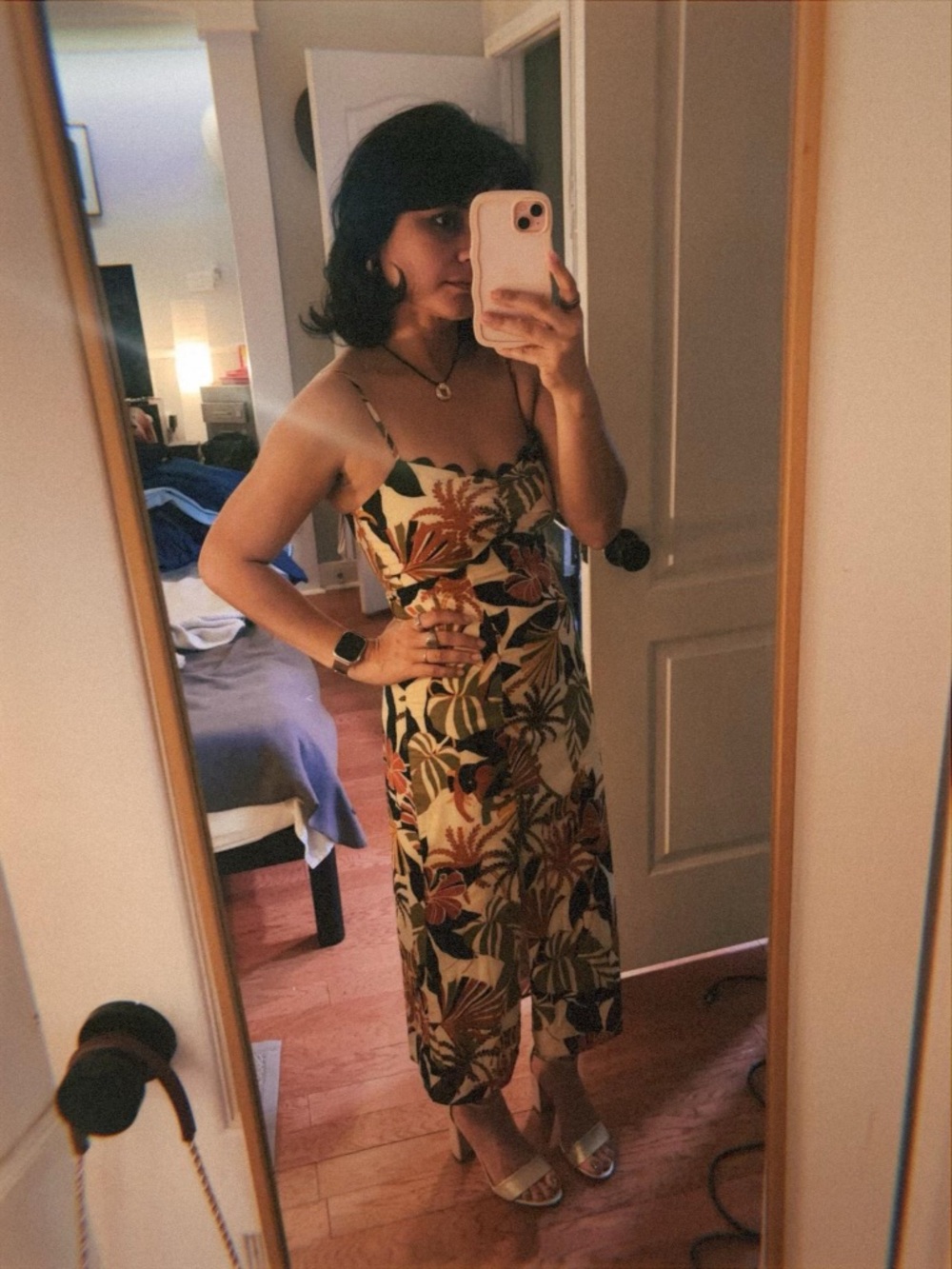 Sz M Junior’s ROW A Scalloped Palm Tree Printed Slip Midi Dress In Brown EUC - Picture 6 of 7